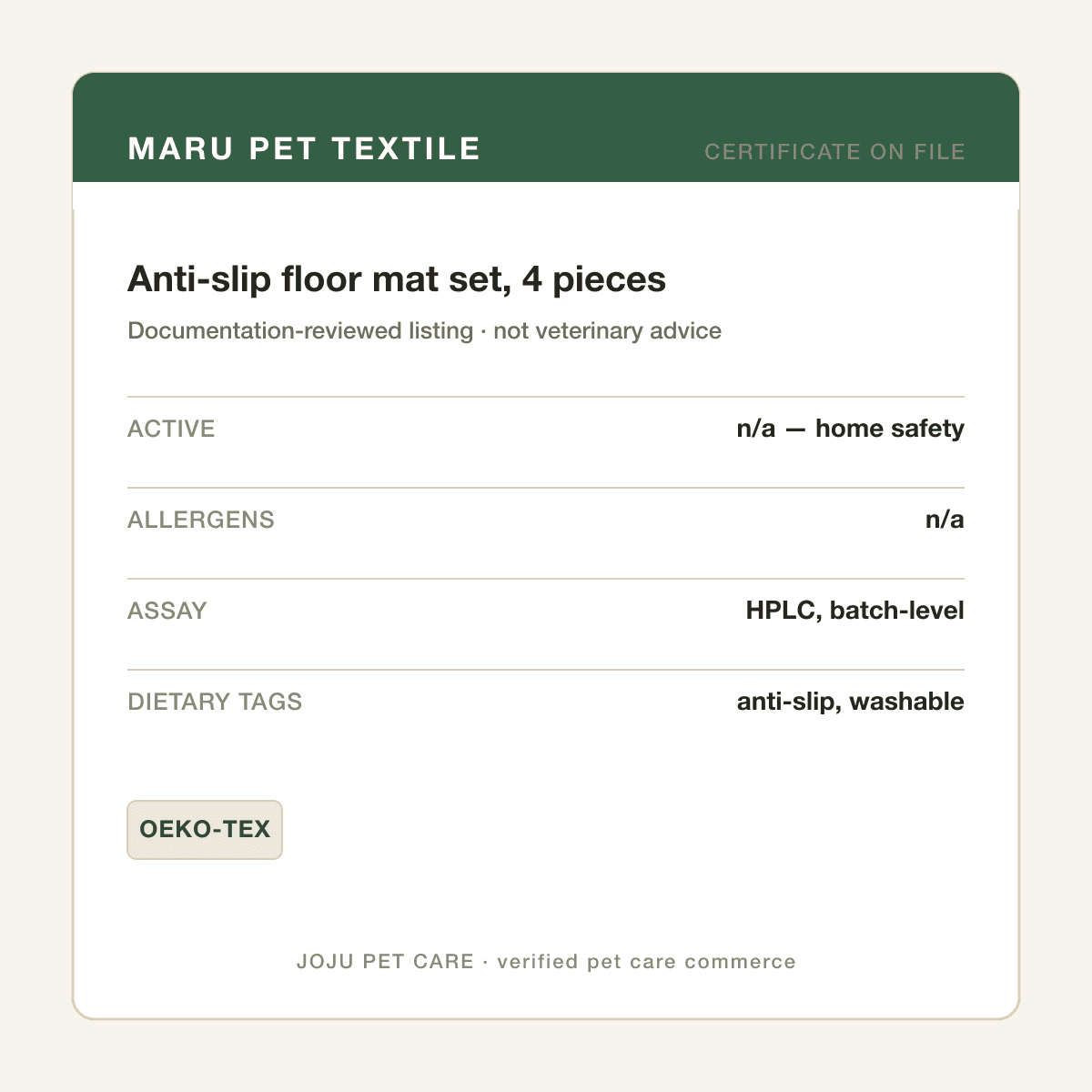 Anti-slip floor mat set, 4 pieces — ingredient label