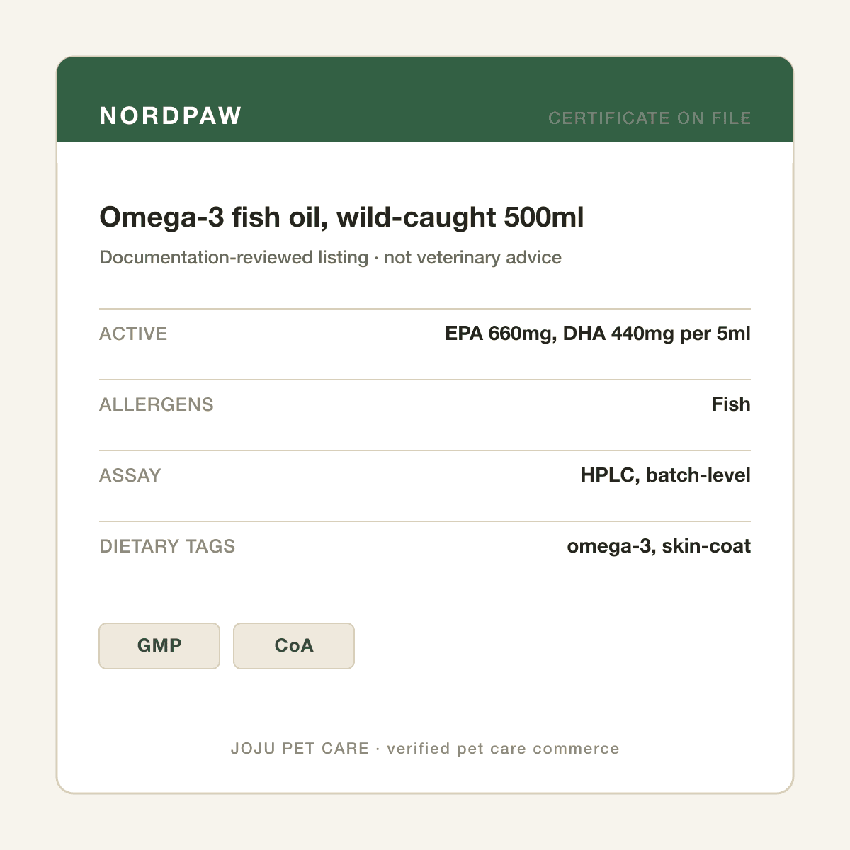 Omega-3 fish oil, wild-caught 500ml — ingredient label