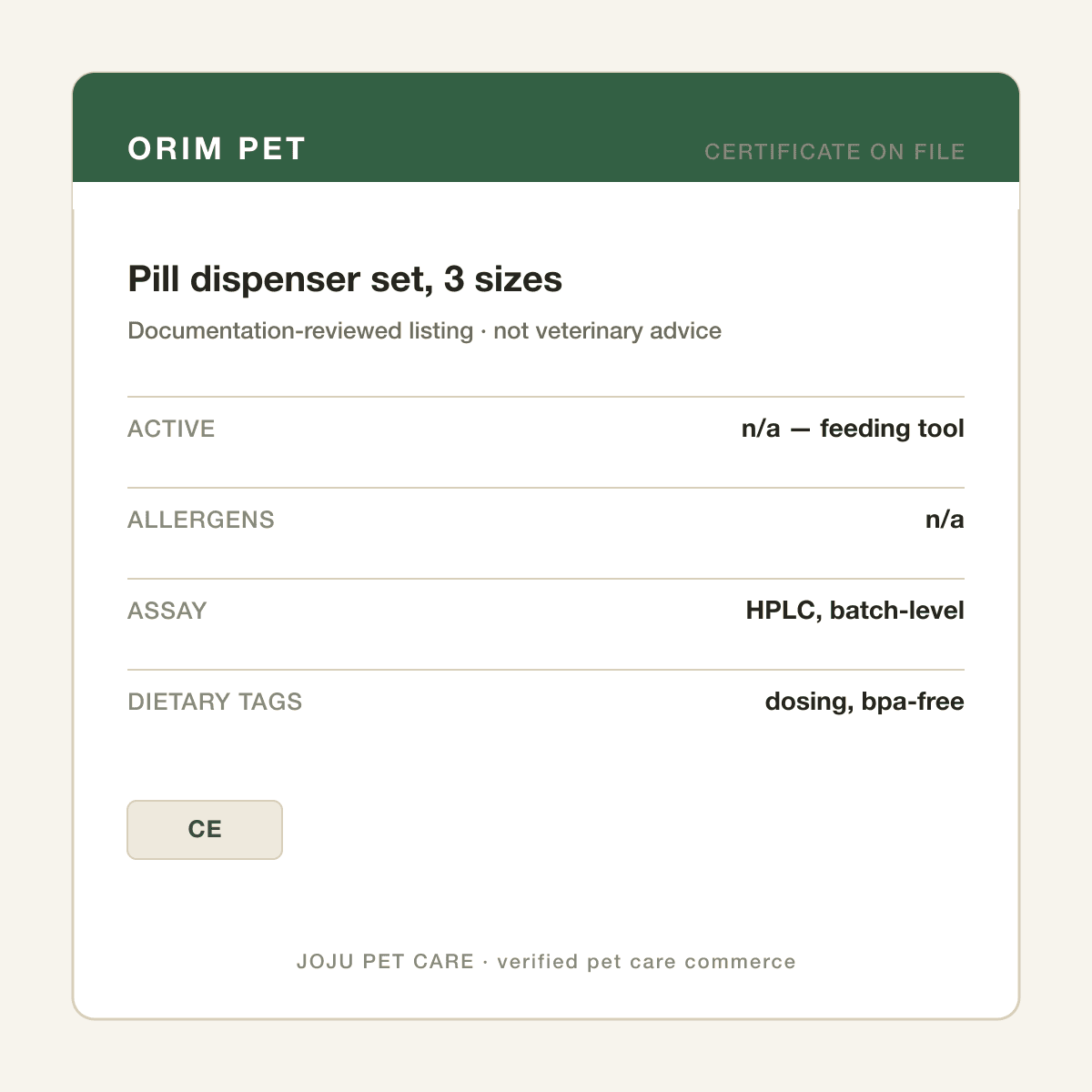 Pill dispenser set, 3 sizes — ingredient label