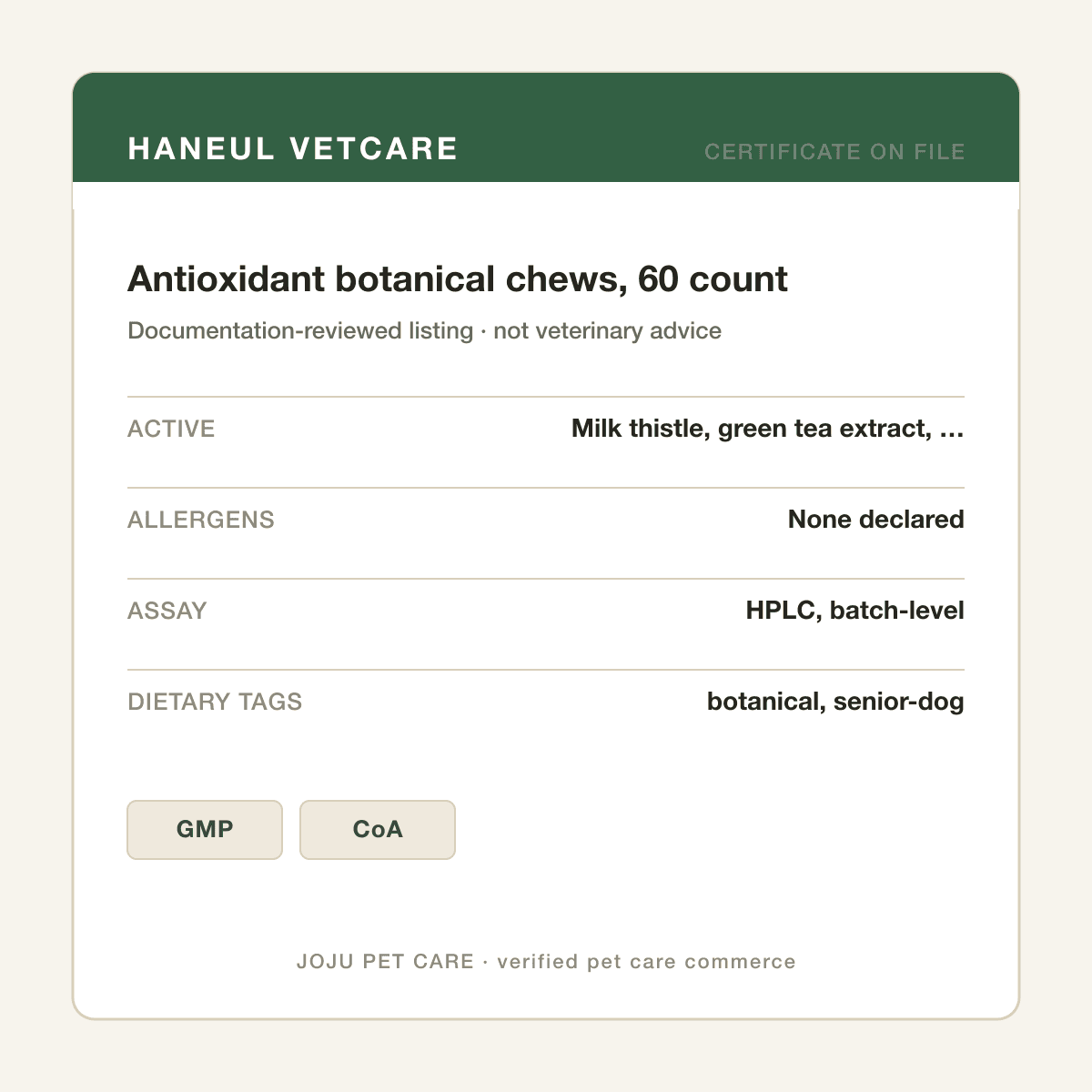 Antioxidant botanical chews, 60 count — ingredient label