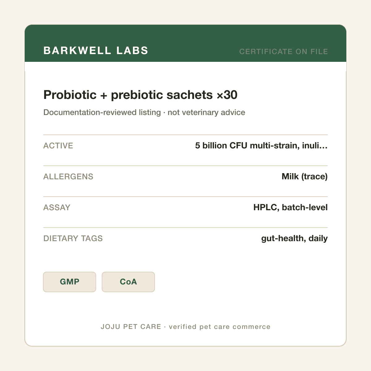 Probiotic + prebiotic sachets ×30 — ingredient label