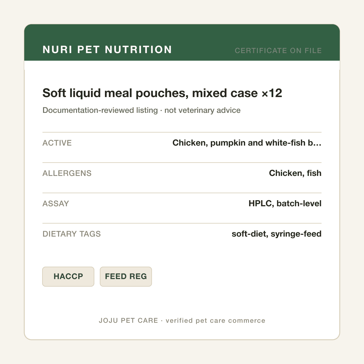 Soft liquid meal pouches, mixed case ×12 — ingredient label